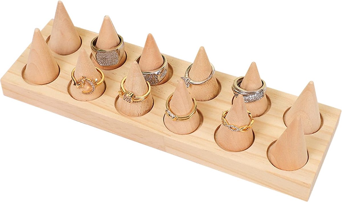 SnelShoppen - Houten Ringhouder - 12 Vinger Cone Ringhouders - Sieraden Displayhouder - Organiser voor Meisjes en Vrouwen - DIY Craft - 12 Stuks