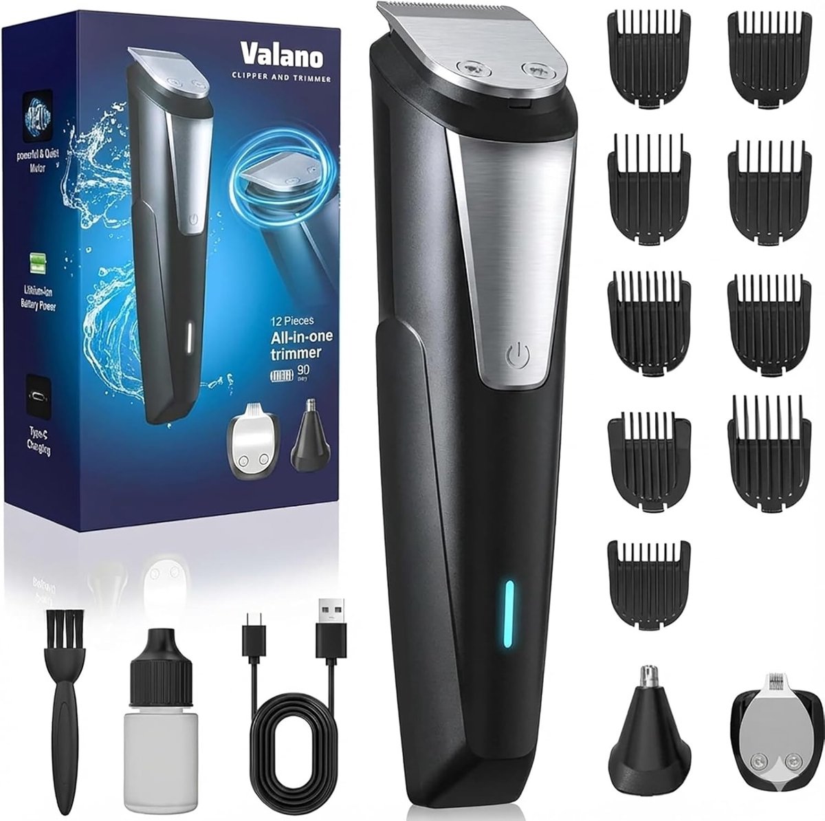 SnelShoppen - Haartrimmer, Baardtrimmer voor Mannen, USB Oplaadbare Trimmer, Neushaartrimmer, Professionele Precisietrimmer met 14 Accessoires
