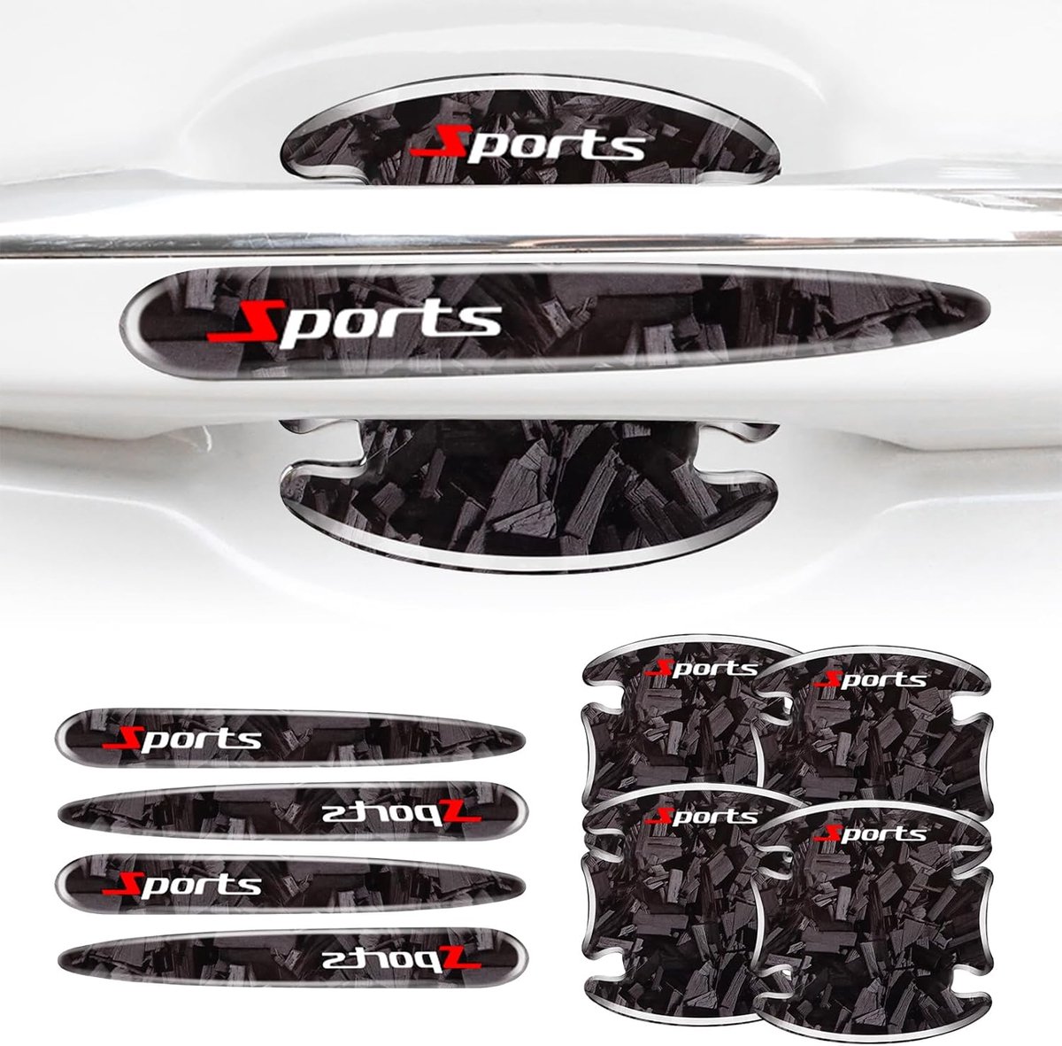 SnelShoppen - 8PCS Carbon Fiber Auto Deurhendel Beschermers - Sportieve Stijl, Zwart, ABS Epoxy Hars, Krasbestendige Film, Universele Auto Accessoires