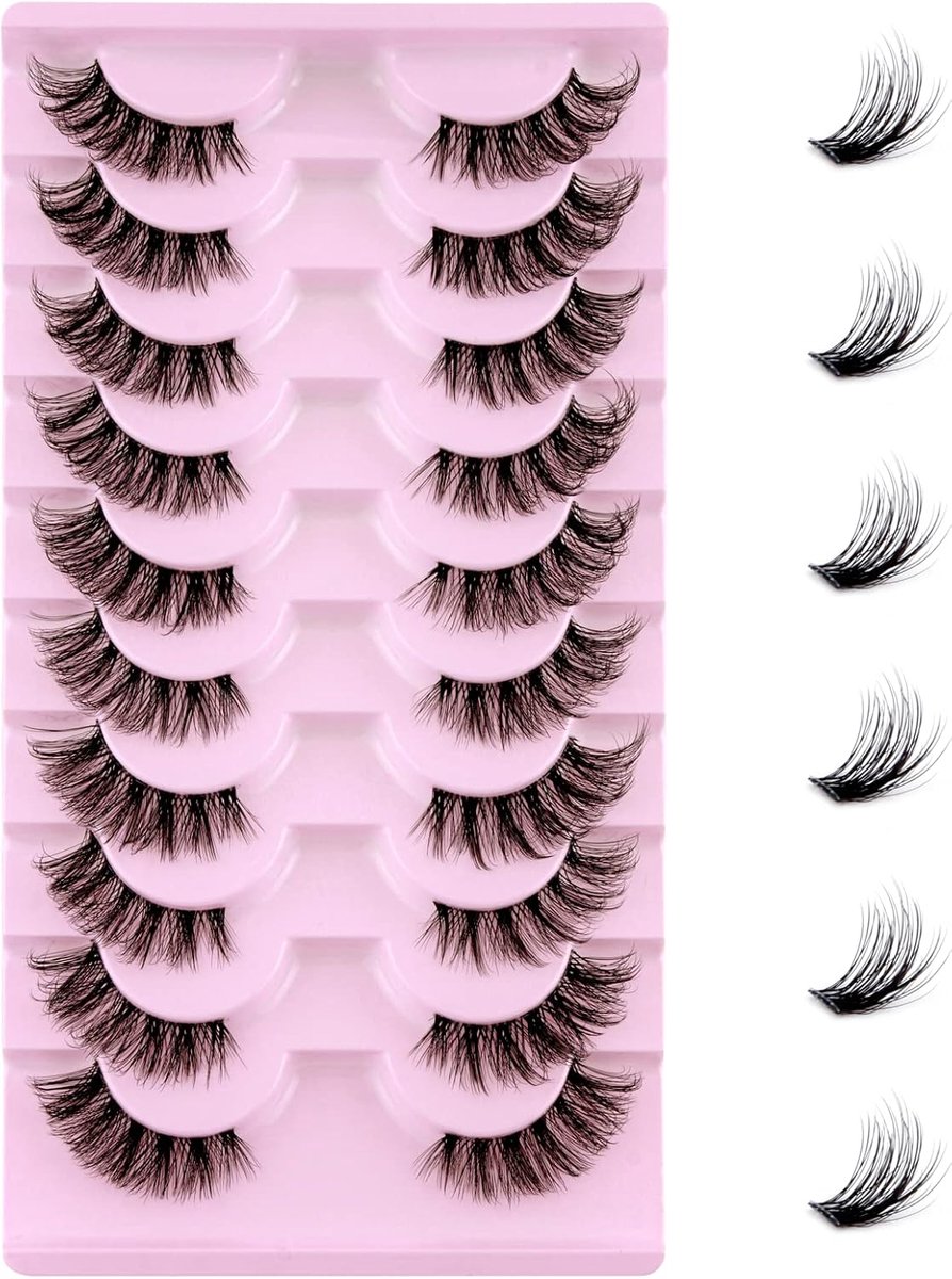 SnelShoppen - Half Wimpers Voor Natuurlijke Look - Cat Eye Valse Wimpers - Wispy Fluffy - Duidelijke Band - Faux Mink - Zacht en Herbruikbaar - 10 Pai