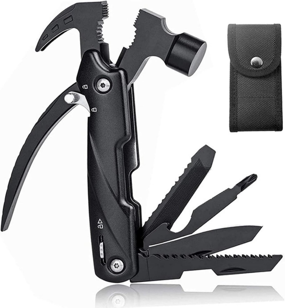 Multitool met Hamer voor Mannen, Perfect Cadeau voor Vader of Echtgenoot, Ideaal voor Kamperen, Wandelen en Noodsituaties met Opbergtas