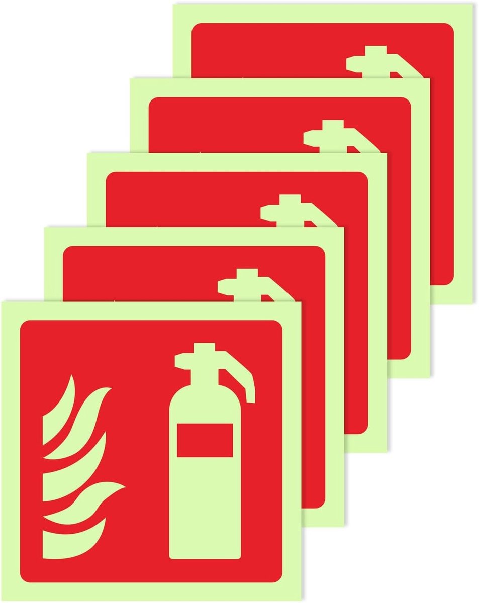 Brandblusser Schild - Aanwijzingssticker Veiligheid - Veilige Omgeving Creëren - Nalichtend Hoge Zichtbaarheid - 5 stuks 4x4 inch - Wit