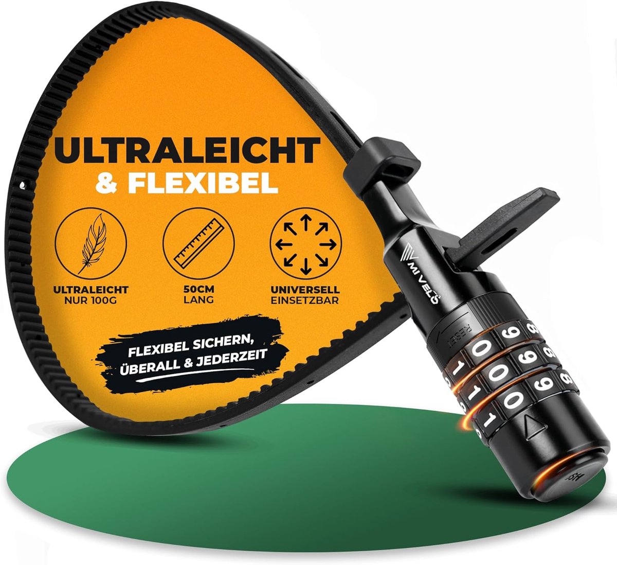 SnelShoppen - MIVELO Kabelbinder Slot - Lichtgewicht Combinatieslot Met Cijfercode Voor Fiets, Helm, Scooter - Ideaal Voor Kinderen - 50cm Veiligheids
