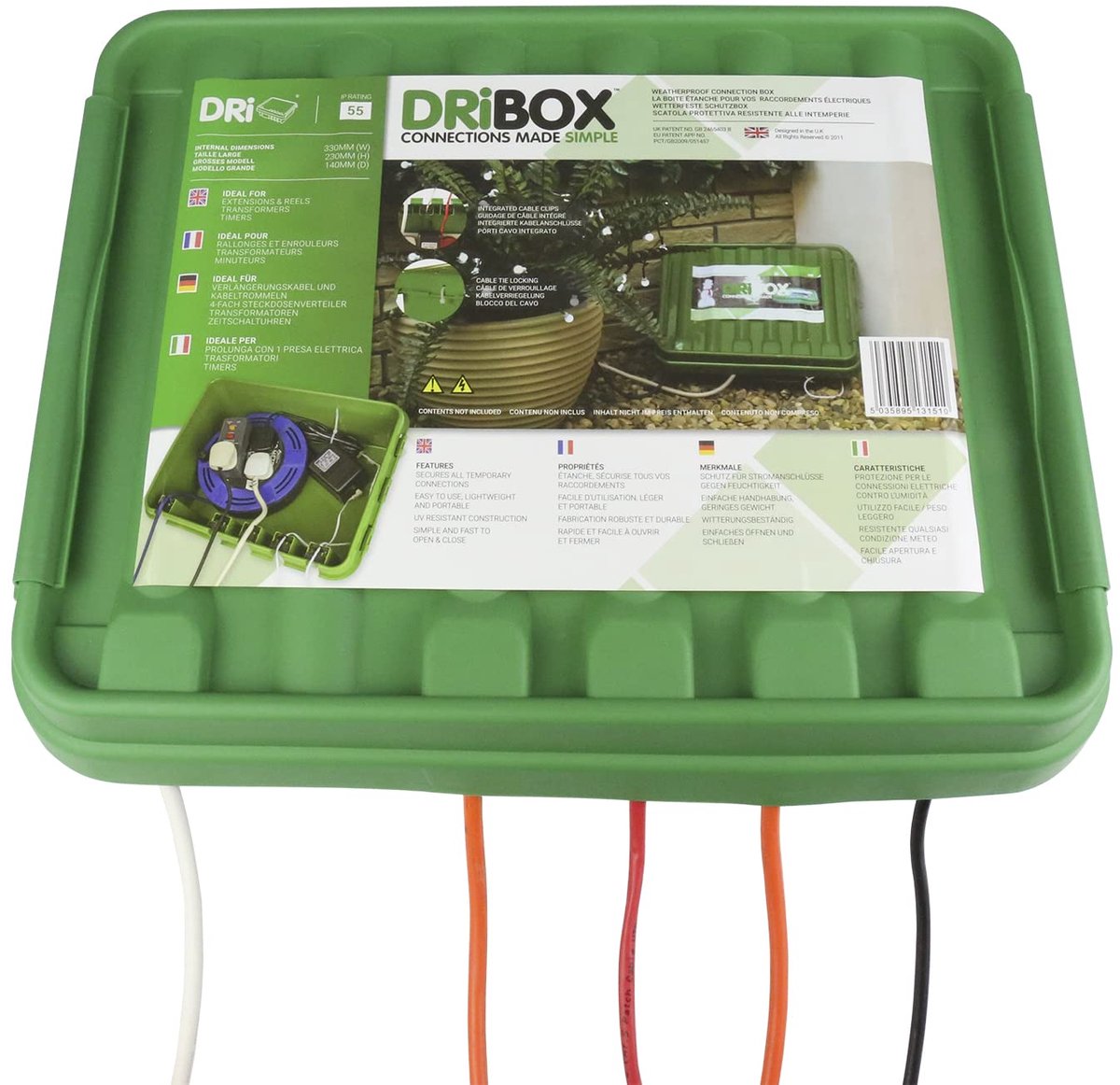 SnelShoppen - Dribox Large Groene Waterdichte Beschermdoos IP55 voor Elektrische Aansluitingen - 330x230x140 mm - UV-bestendig, Kindveilig, Ideaal voo