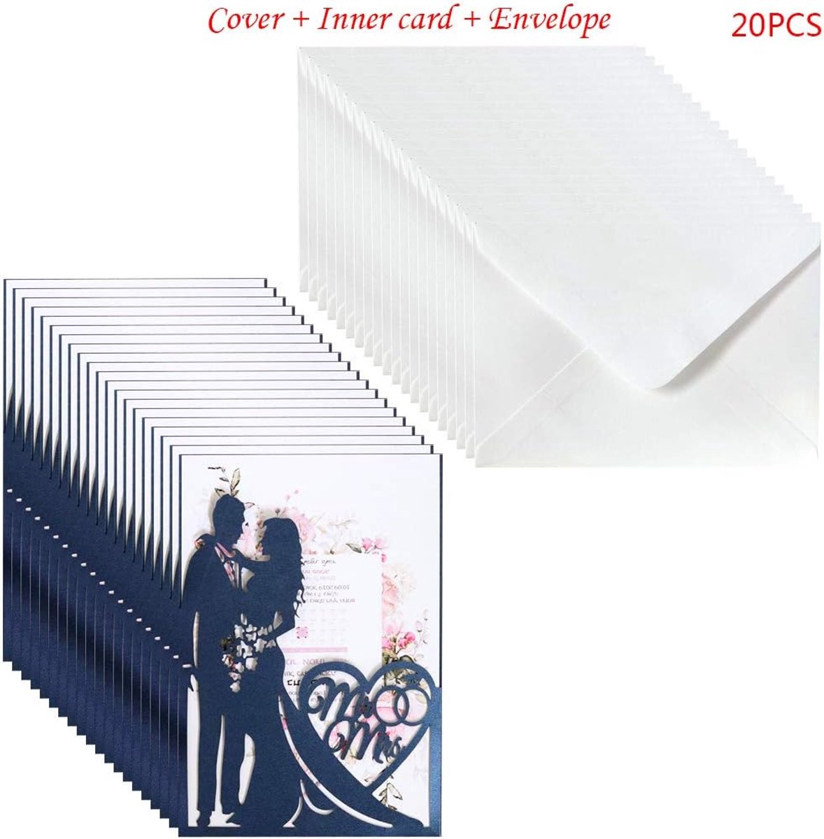 SnelShoppen - 20Pcs/Set Uitnodigingen Kaarten Mr & Mrs Bruiloft - Enveloppen Kit - Bruiloft, Verloving, Babyshower, Fiesta Uitnodigingen - Elegante Op