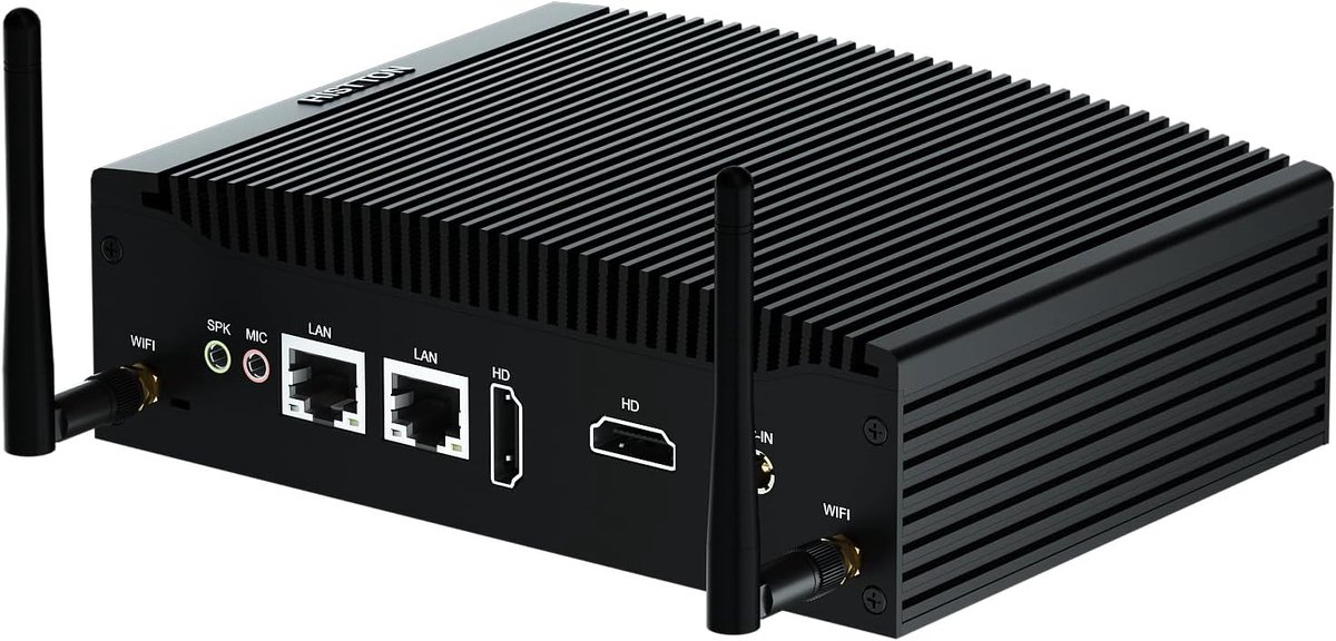 SnelShoppen - Fanless Mini PC Core i5-8265U, 8GB RAM, 256GB SSD, Dual LAN, Wifi, BT4.2, Industrial Mini-PC met 2 RS232 COM, Dual HD, USB 3.0 - Windows