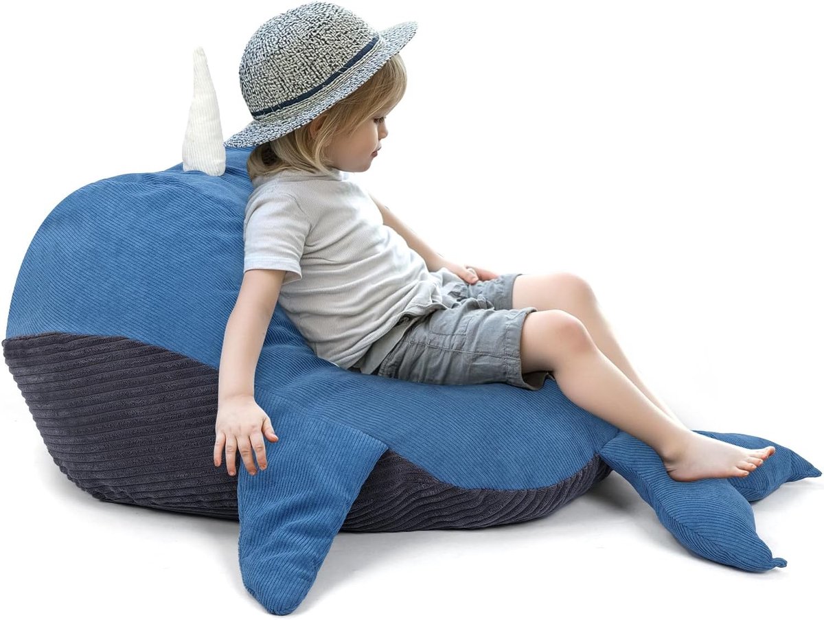 SnelShoppen - Kids Bean Bag Extra Soft Plus Size Plush Opbergzitzak voor Kinderen, 116x60x35cm, Walvissen Design, Perfect voor Speelgoed, Kleding en D