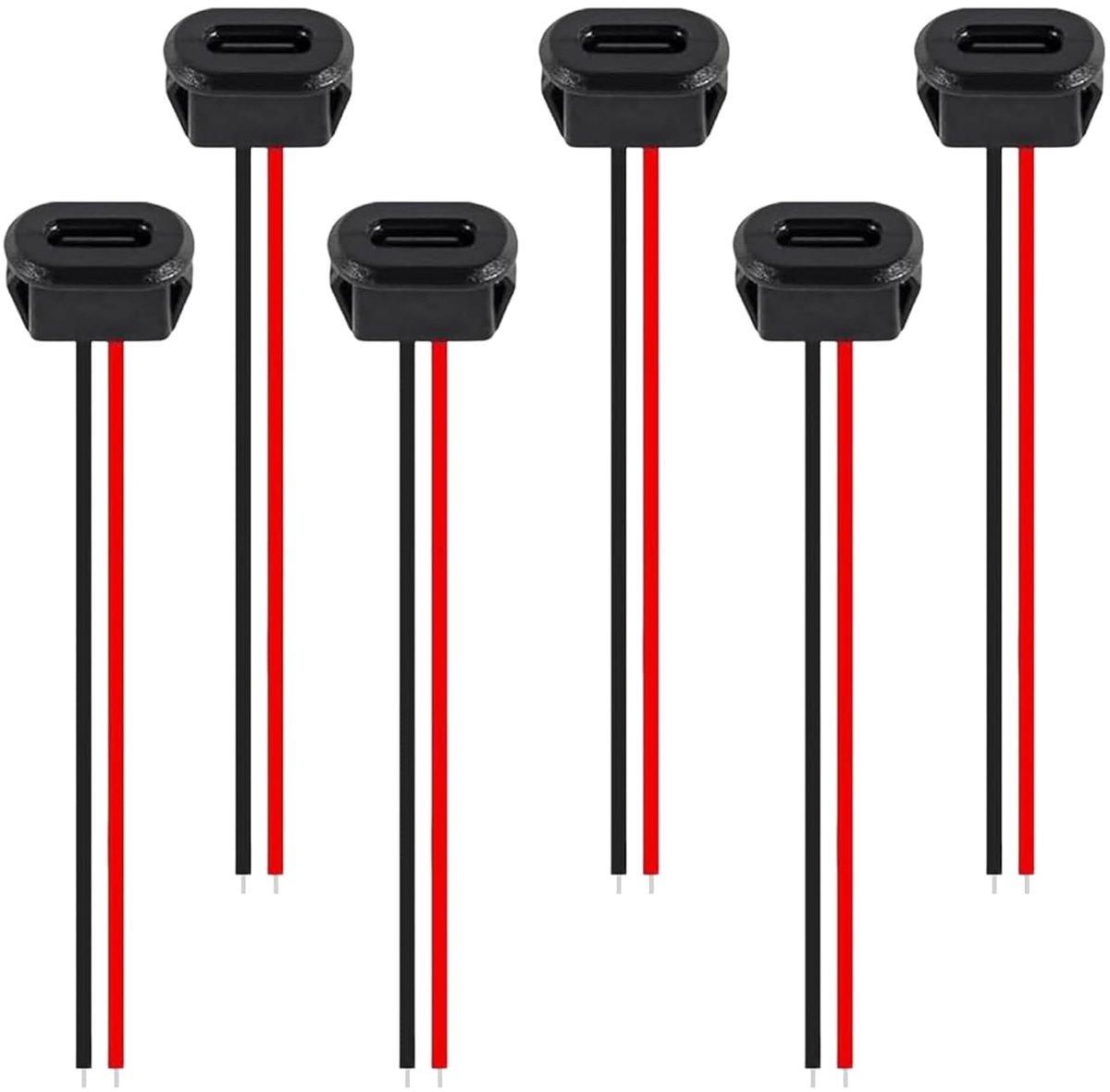 SnelShoppen - Pack van 6 USB-C Stopcontacten, 2-Pins USB Poort, 3A Snellader Type-C Connector met Snap Groove Bevestiging voor Paneelmontage, Zwart