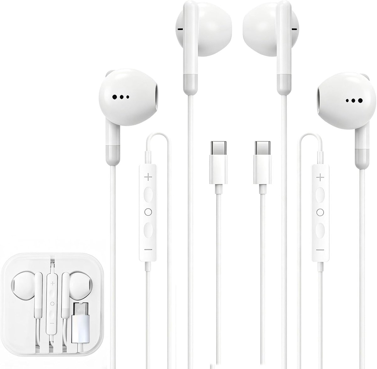 SnelShoppen - USB-C Hoofdtelefoon In-Ear met Microfoon en Volumeregeling - Bedrade HiFi Hoofdtelefoon voor Helder Geluid en Oproepen - 2 Stuks - Ergon