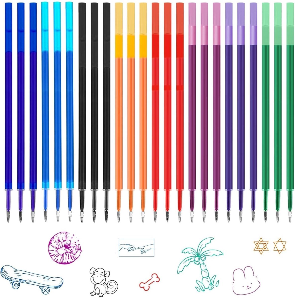 SnelShoppen - Pack van 24 Erasable Refills 0.7mm - Kleurmix - Geschikt voor Erasable Pen - Gemakkelijk uitwisbare inkt - Ideaal voor school, kantoor e