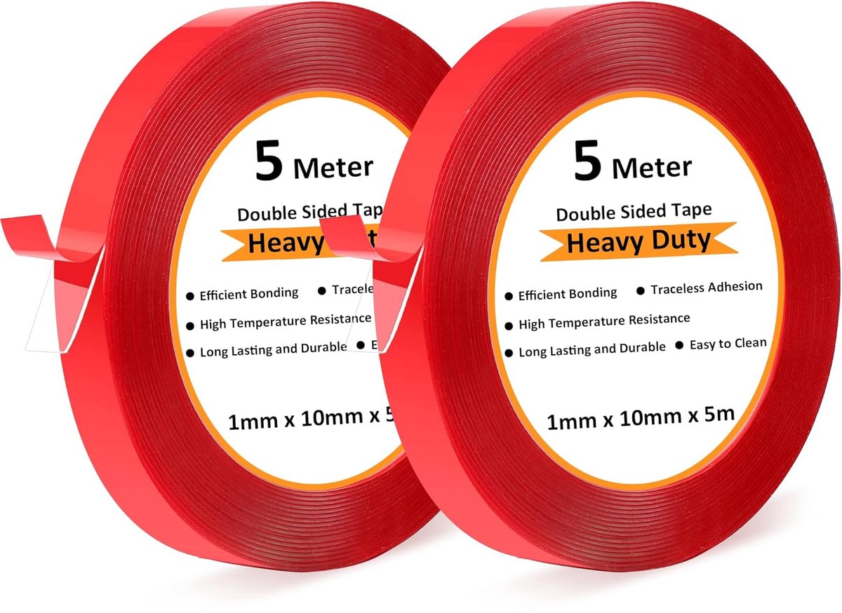 SnelShoppen - Dubbelzijdige tape, verwijderbaar, extra sterk, 2 rollen, transparant, waterproof, 5 m x 10 mm, ideaal voor knutselen, DIY, en meer
