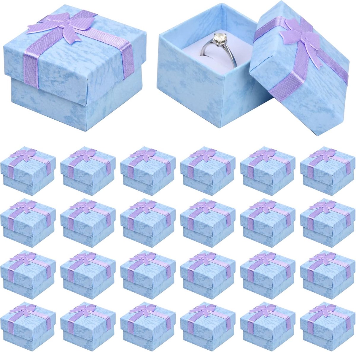 SnelShoppen - 24pcs Geschenkdozen, Ringdozen, Kleine Sieradenboxen, Papieren Cadeauboxen, Sieradenbox met Strik voor Oorbellen, Kettingen, Ringen, 4 x