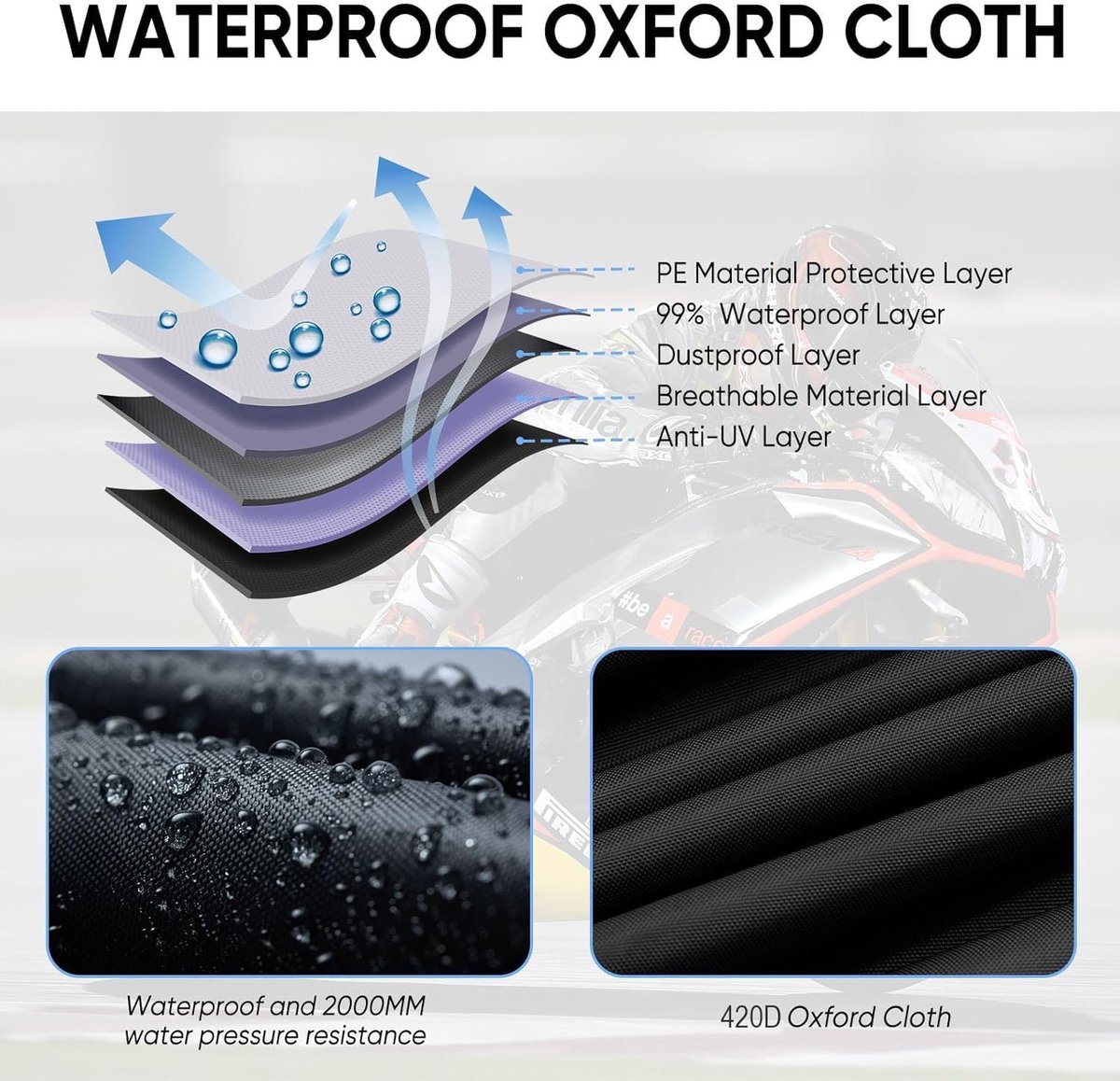 SnelShoppen - Waterproof Motorfiets Cover 420D OXFORD - Weerbestendig, Scheurvast en Duurzaam - Geschikt voor Alle Motoren - Bescherming tegen Regen e