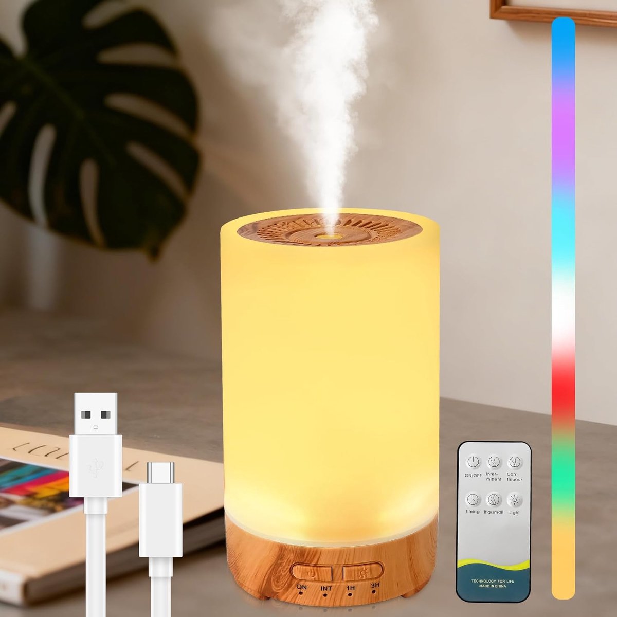 SnelShoppen - Essential Oil Diffuser 150 ml Ultrasonic Aroma Diffuser met Afstandsbediening, 7 Kleuren LED, Stille Luchtbevochtiger voor Slaapkamer, S