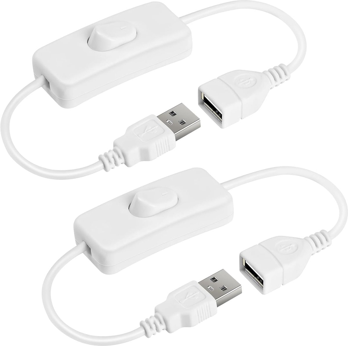 SnelShoppen - 2PCS USB Schakel Kabel 0.3 m met Aan/Uit Schakelaar voor Dashcam, LED Bureau Lamp, USB Ventilator, Verlichting Strips (Wit)