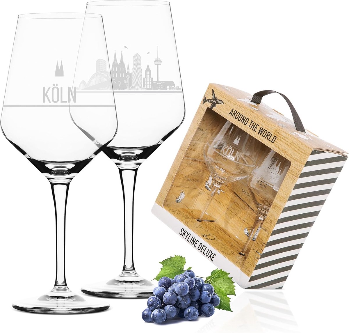 SnelShoppen - Wijn Glazen Set van 2 - Limited Edition 2018 Kölner Skyline - Kristal van Duitse Fabrikage - Perfect voor Wijnliefhebbers, Cadeau voor M