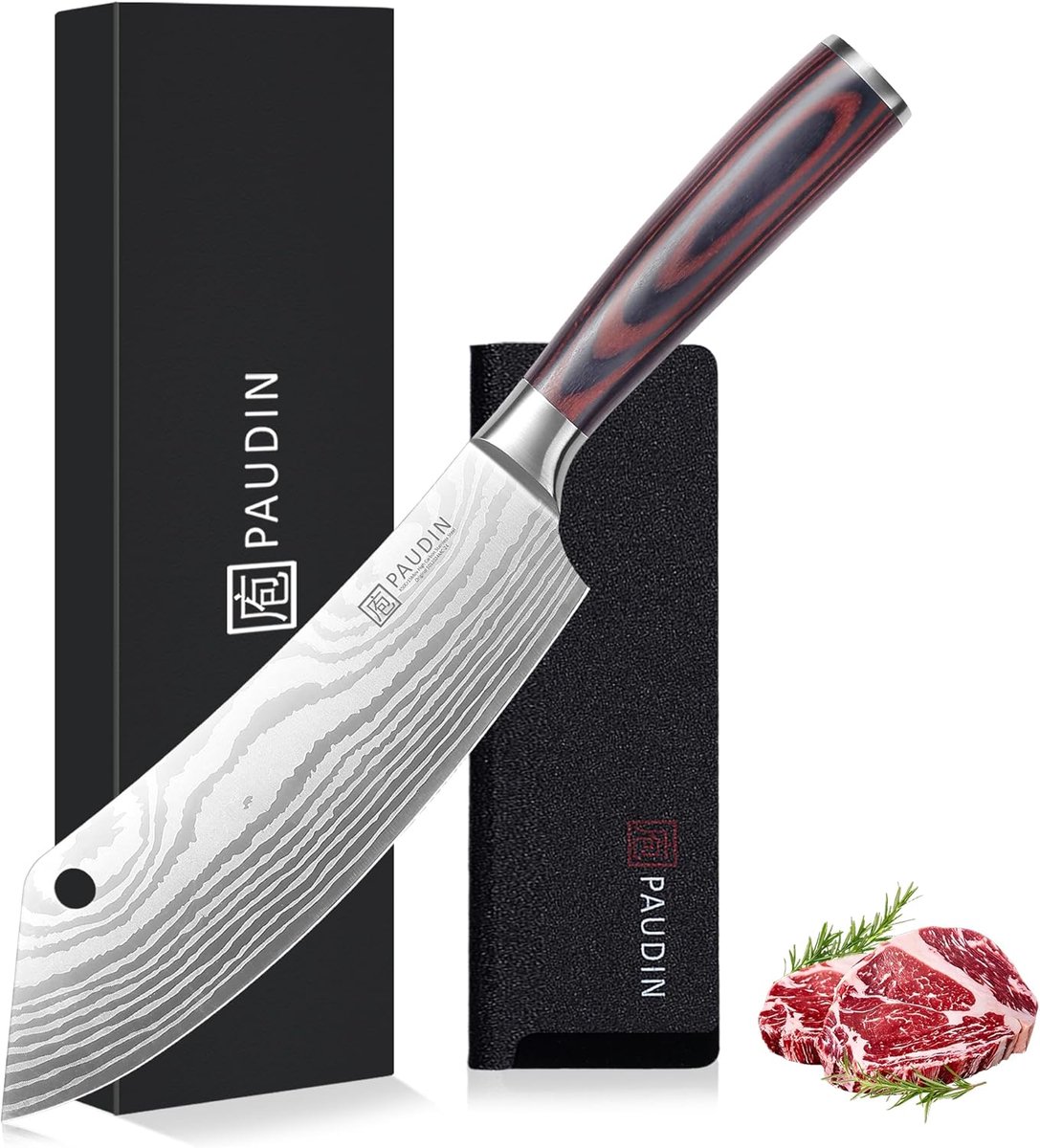 SnelShoppen - Professioneel Keukenmes 20 cm - Japanse Cleaver - Hoogwaardige RVS - Ergonomisch Houten Handvat - Extra Scherp - Perfect voor Koken, Vle