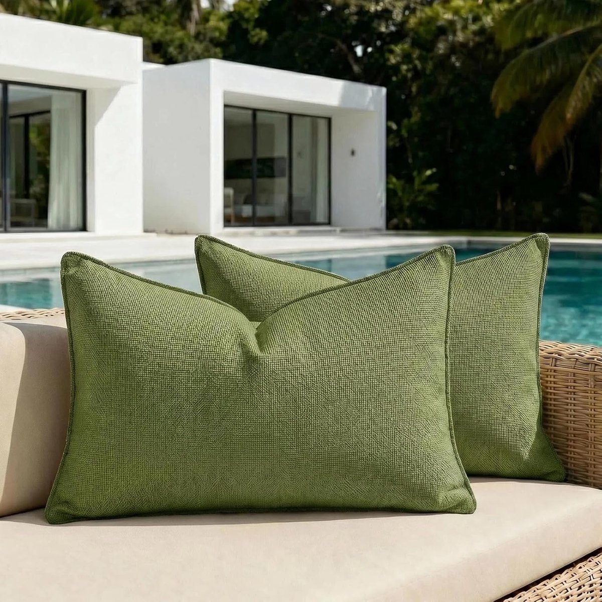 SnelShoppen - Set van 2 Decoratieve Kussenhoezen 30 x 50 cm, Grasgroen, Waterdichte Chenille Outdoor Covers, Weerbestendig en Zacht voor Sofa, Tuin, B