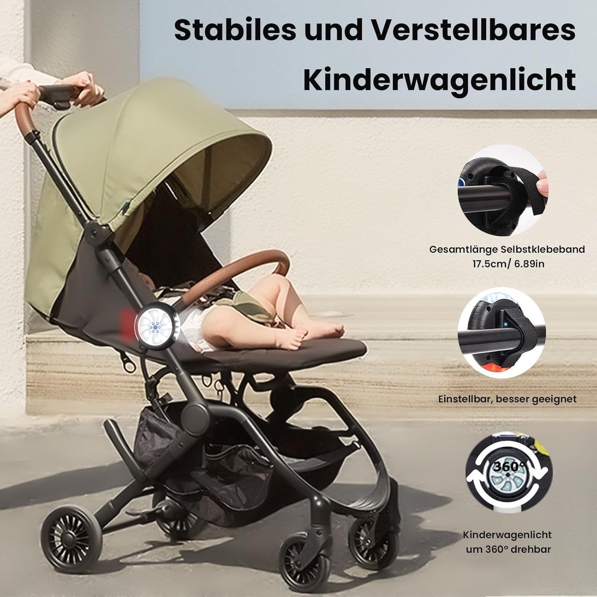 Thijox - Kinderwagenlicht USB-oplaadbaar, LED-reflectoren met 18 Leds, Waterdicht Knipperlicht met Klittenbandsluiting - Veiligheidslicht voor Buggy's