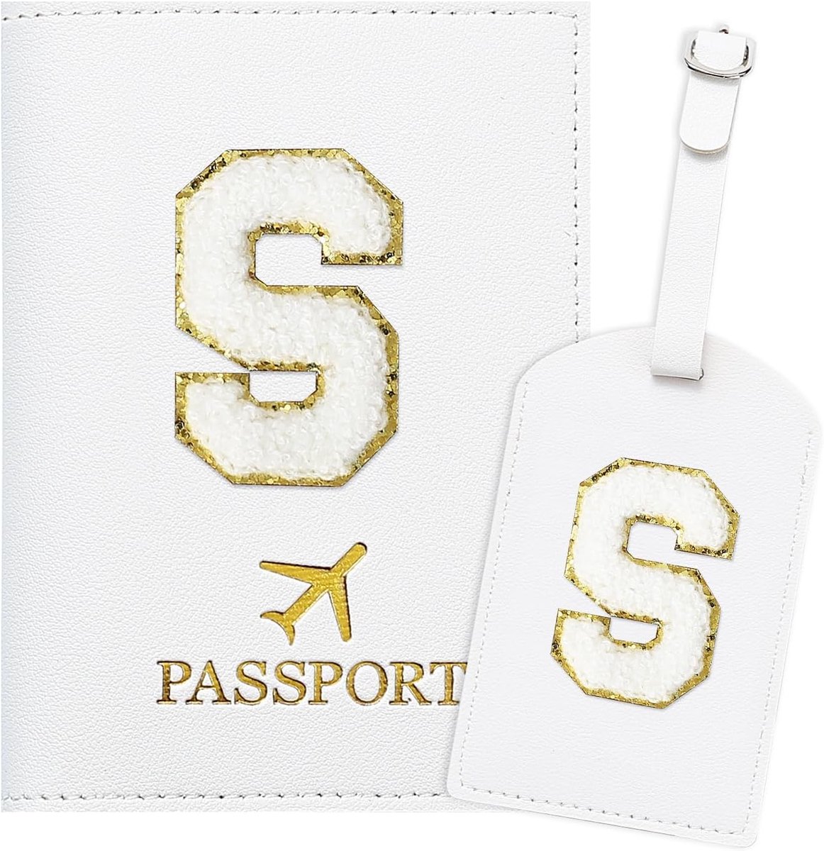 SnelShoppen - Passport Case Set met Gepersonaliseerde Naam, Witte Paspoorthoes & Bagagetag, Ideaal voor Vrouwen, Tieners, Meisjes en Kinderen (S)