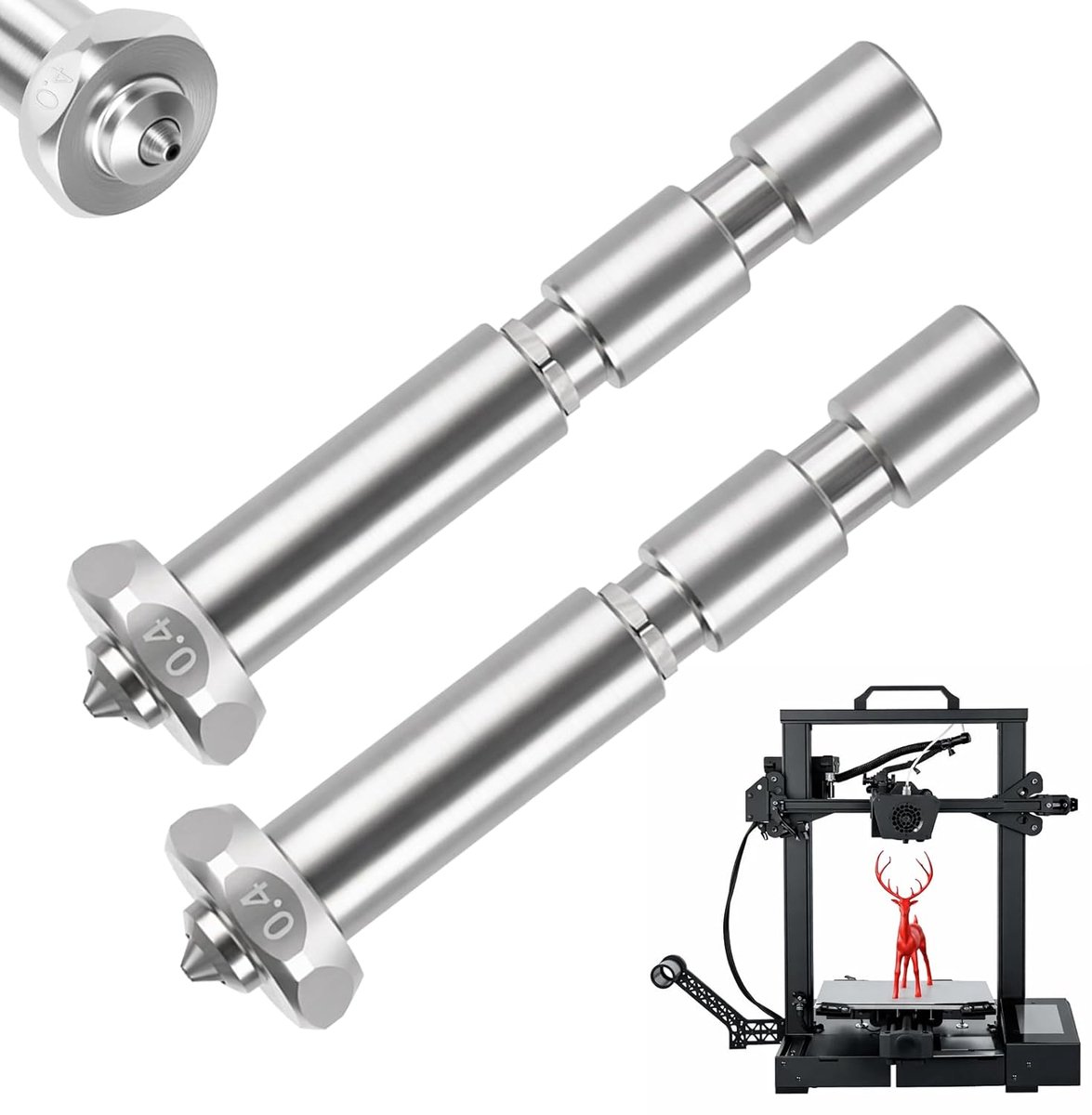 SnelShoppen - 2x 0.4 mm 3D Printer Nozzles, Kobra 3 Max Compatibel, Geïntegreerde Snelle Verwisselbare Nozzles van Gehard Staal voor Hoge Stroomafgift
