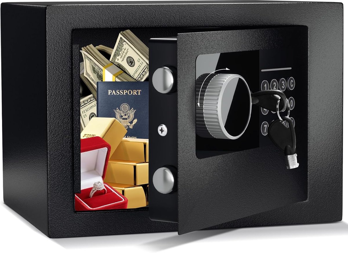 SnelShoppen - Kleine Kluis Met Cijferslot, Stalen Kluis Voor Contant Geld, Sieraden, Documenten, Wandmontage, 6,6 L, Zwart, Veiligheidsoplossing Voor