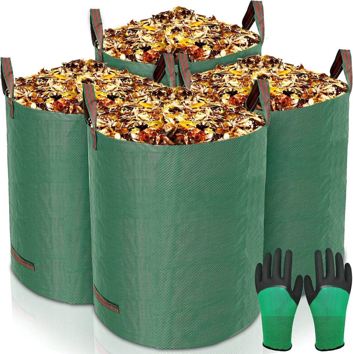 Thijox - Tuinafvalzak 4x272 Liter - Zelfstaand, Opvouwbaar, Waterdicht/Scheurvast Polypropyleen, Inclusief Tuinhandschoenen - Ideaal voor Tuin, Buiten