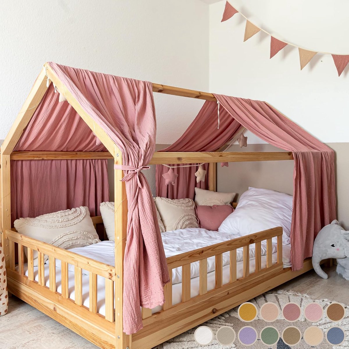 SnelShoppen - 100% Katoenen Bedgordijn - Muslin Canopy voor Kinderbedden 90x200 cm en 120x200 cm - Decoratie voor Jongens en Meisjes - Eenvoudige Inst
