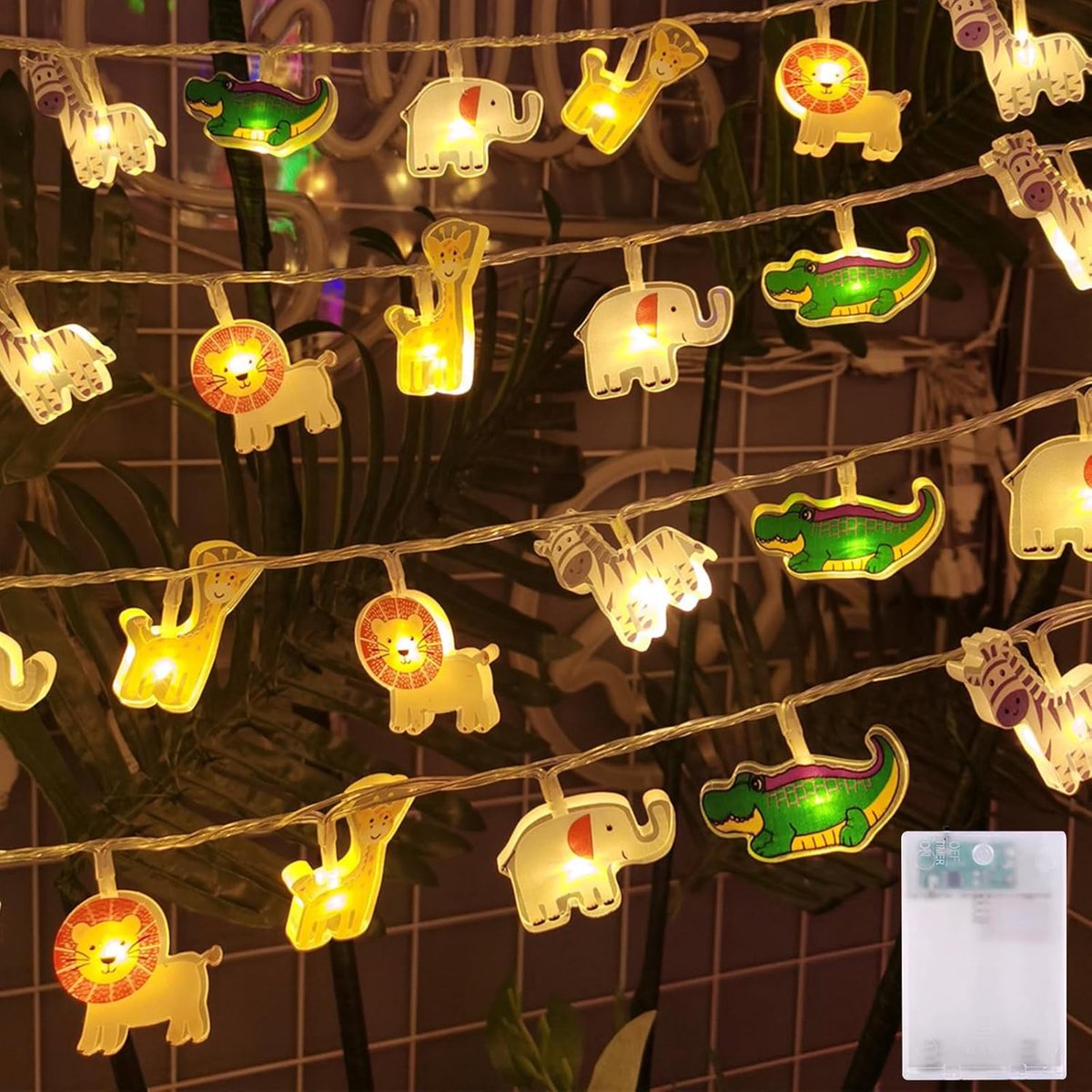 SnelShoppen - 1.5m 10LED Dieren Sfeerlampen Kinderen, Batterij Aangedreven Waterdicht met Timer Nachtlamp voor Kinderkamer, Jongens Meisjes, Babybed,