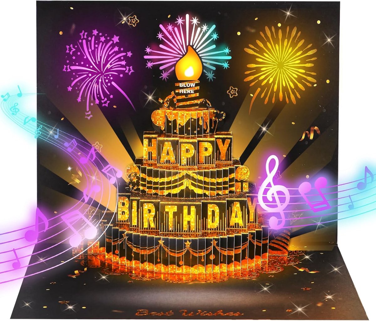 SnelShoppen - 3D Pop-up Verjaardagskaarten met Muziek en Licht, Interactieve Inflatable Kaars, Originele Cadeau voor Hem en Haar, Moeder, Oma, Vrouw,
