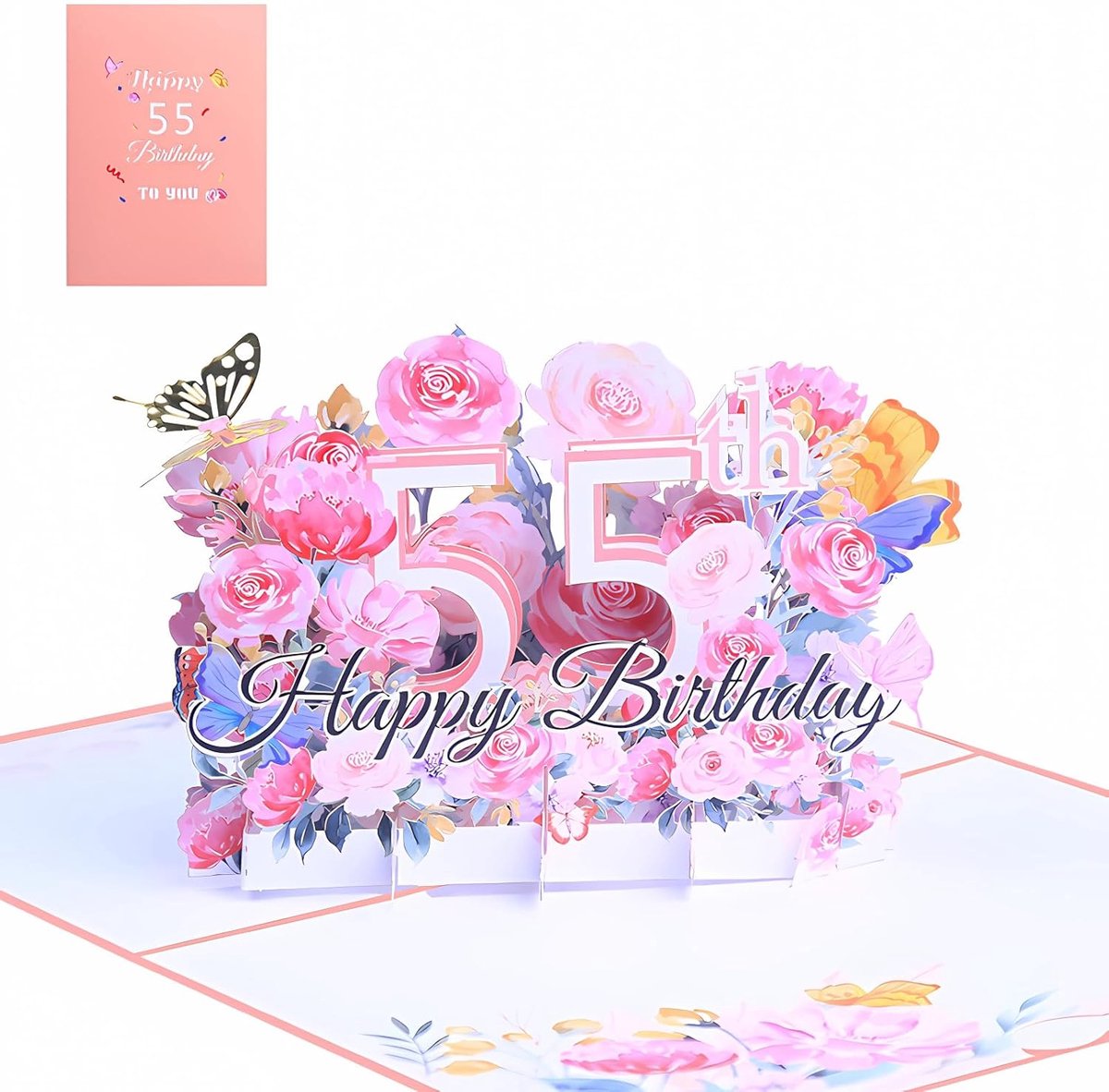 SnelShoppen - Pop-up Verjaardagskaart 55 Jaar, 3D Bloemen Kaart, Verrassingskaart Voor Verjaardag en Jubileum, Persoonlijke Groetkaart, Uniek Ontwerp