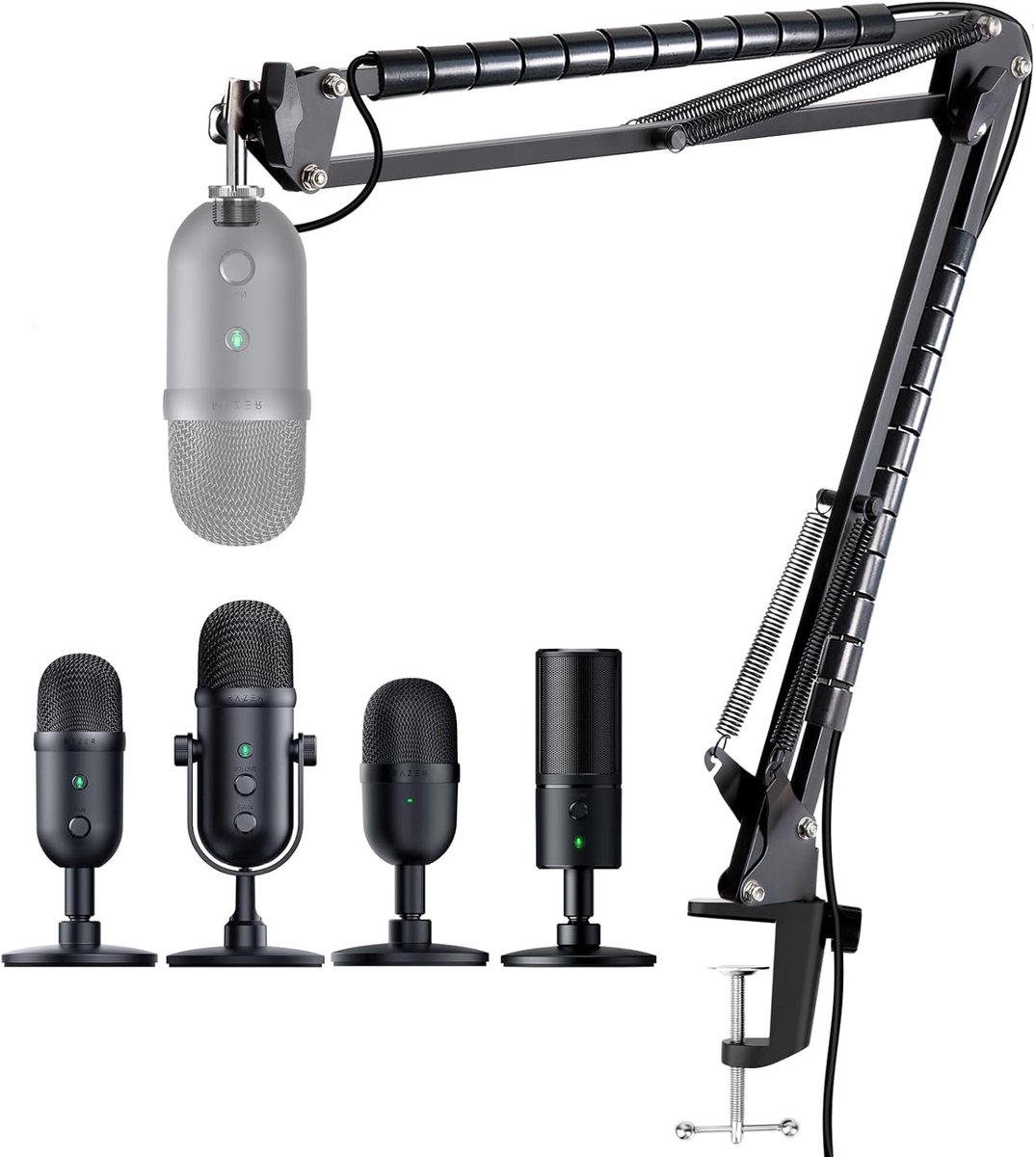 SnelShoppen - Microfoon Boom Arm voor Streaming & Gaming - Verstelbare Microfoonstandaard met Kabelsleeves, Geschikt voor Razer Microfoons, Robuust On