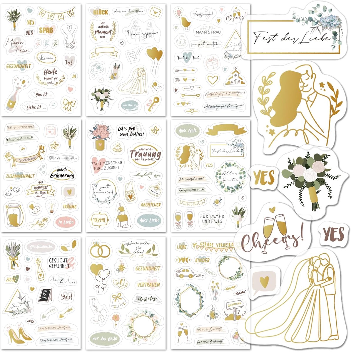 SnelShoppen - Wedding Guest Book Stickers - 164 Stuks - Hartvormige Stickers voor Huwelijksgasten - Creatief Voor Fotoalbum en Gastenboek - 9 Pagina's