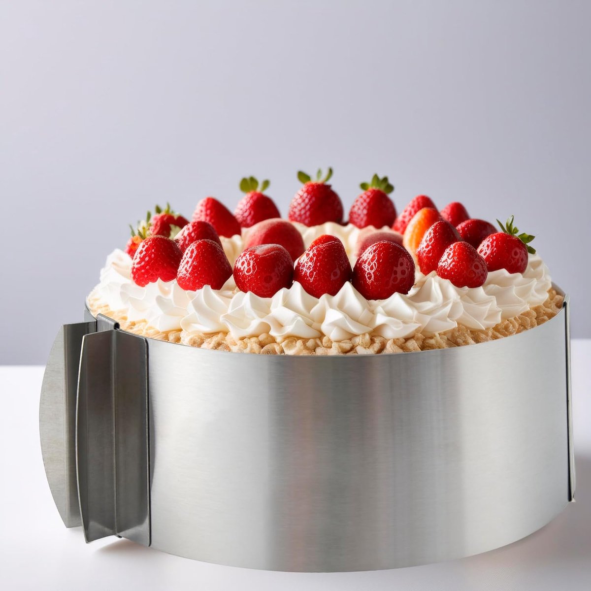 SnelShoppen - Verstelbare Cake Ring 16-30 cm, Hoogte 5 cm, Ronde Bakring met Handvat en Bord, Roestvrijstalen Bakring voor Taarten en Laag Desserts, K