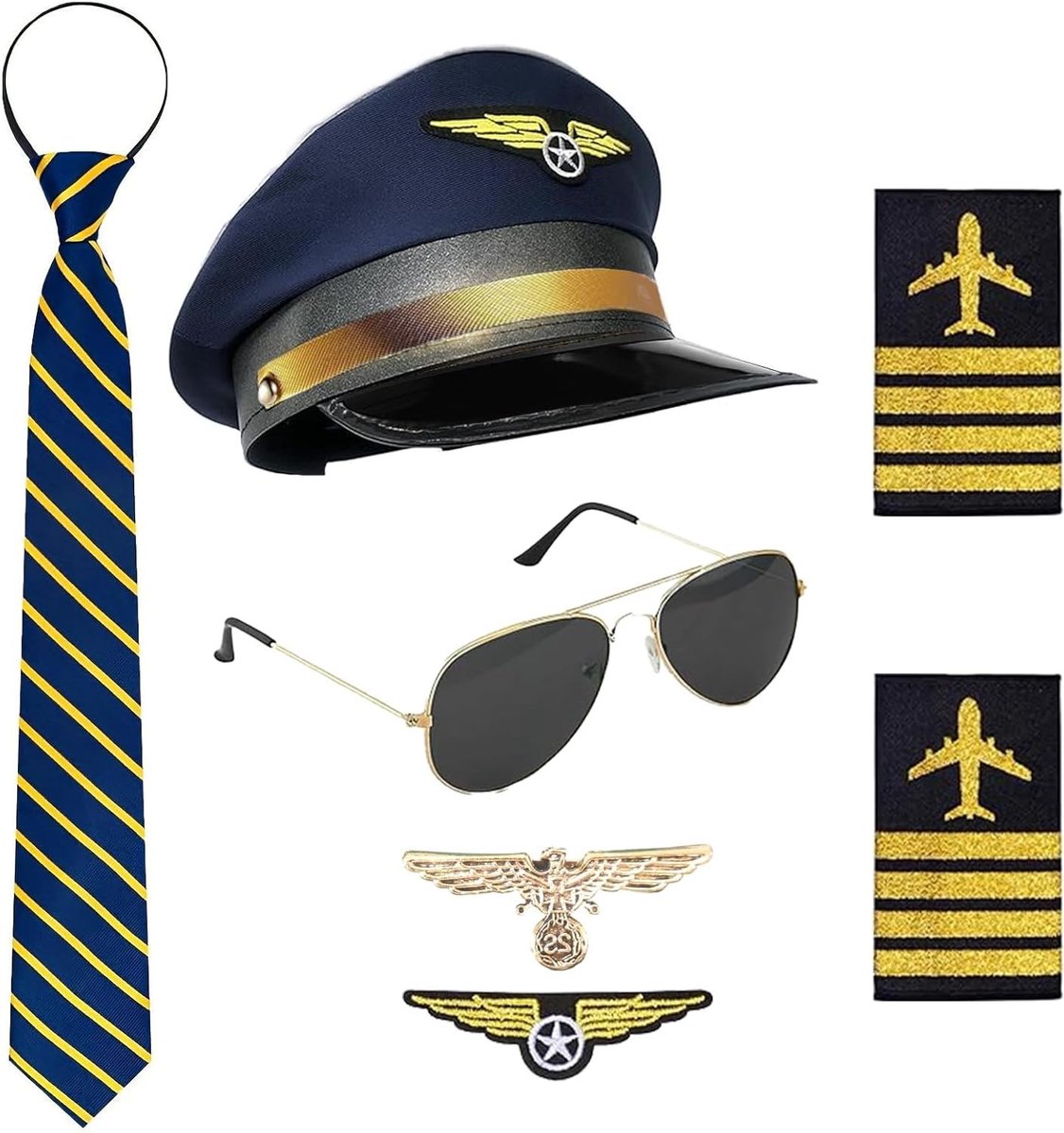 Kostuumaccessoires voor Piloten, Captain Set voor Carnaval, Epauletten en Aviator Hoed voor Volwassenen en Feestjes