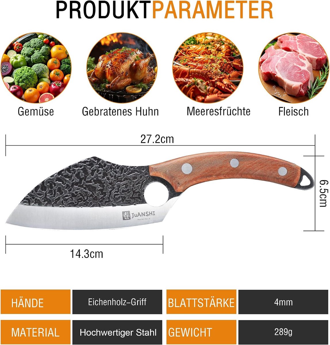 SnelShoppen - Handgesmeed Koksmes 14.2cm - Professioneel Viking Mes - Multifunctioneel Keukenmes - Perfect voor Brood, Steak, en Buiten - Ideaal Cadea