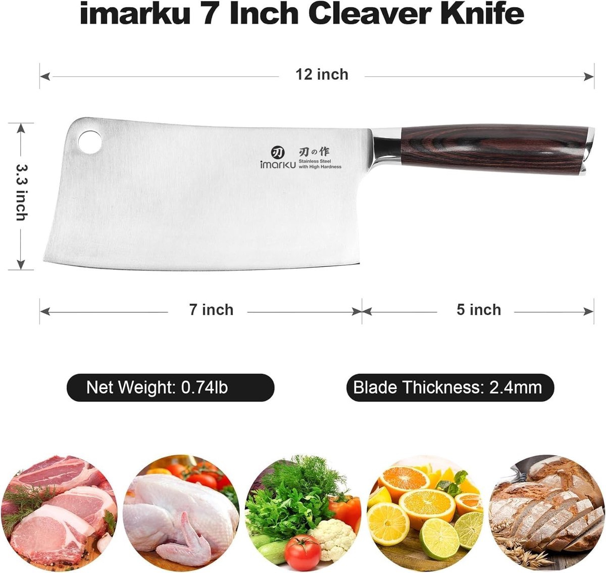 SnelShoppen - Multifunctioneel Kookmes, 18cm, Scherp Chinees Koksmes, Hoogwaardige Duitse Hoograden Roestvrij Staal met Pakka Hout, Ergonomisch Handva