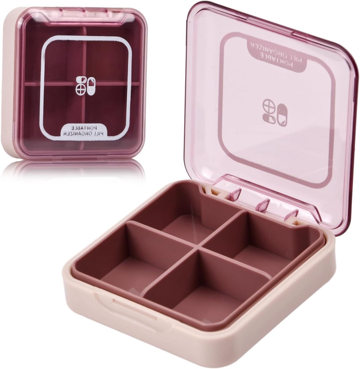 Compacte Reis Medicijn Organizer - Waterdichte Pillendoos met 4 Compartimenten voor Vitamines en Supplementen, Ideaal voor Thuis en Op Reis