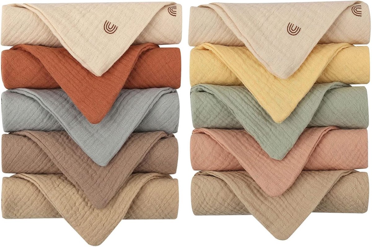 SnelShoppen - Muslin Doeken voor Baby - 10 Pack 23x23cm Super Zachte Katoenen Burp Doeken - Multifunctioneel voor Gezichtsreiniging, Spugen en Meer