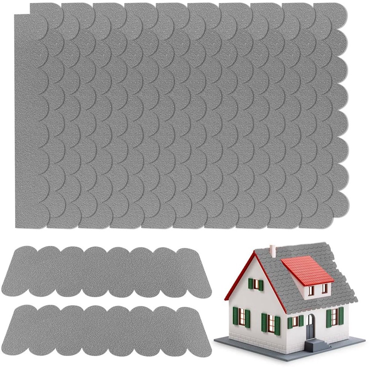 Daken voor Vogelhuisjes, Zelfklevende Dakbedekking, Bitumen Leisteen, Mini Dakpannen voor Nestkast, Konijnenhok en Insectenhotel (Grijs, 32 Stuks)