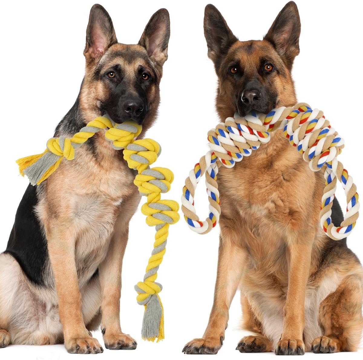 SnelShoppen – Honden Touw Speelgoed voor Grote Honden, 2 Stuks 55 cm Stevige Honden Touw Speelgoed voor Agressieve Kauwers, 100% Katoen, Duurzaam en V