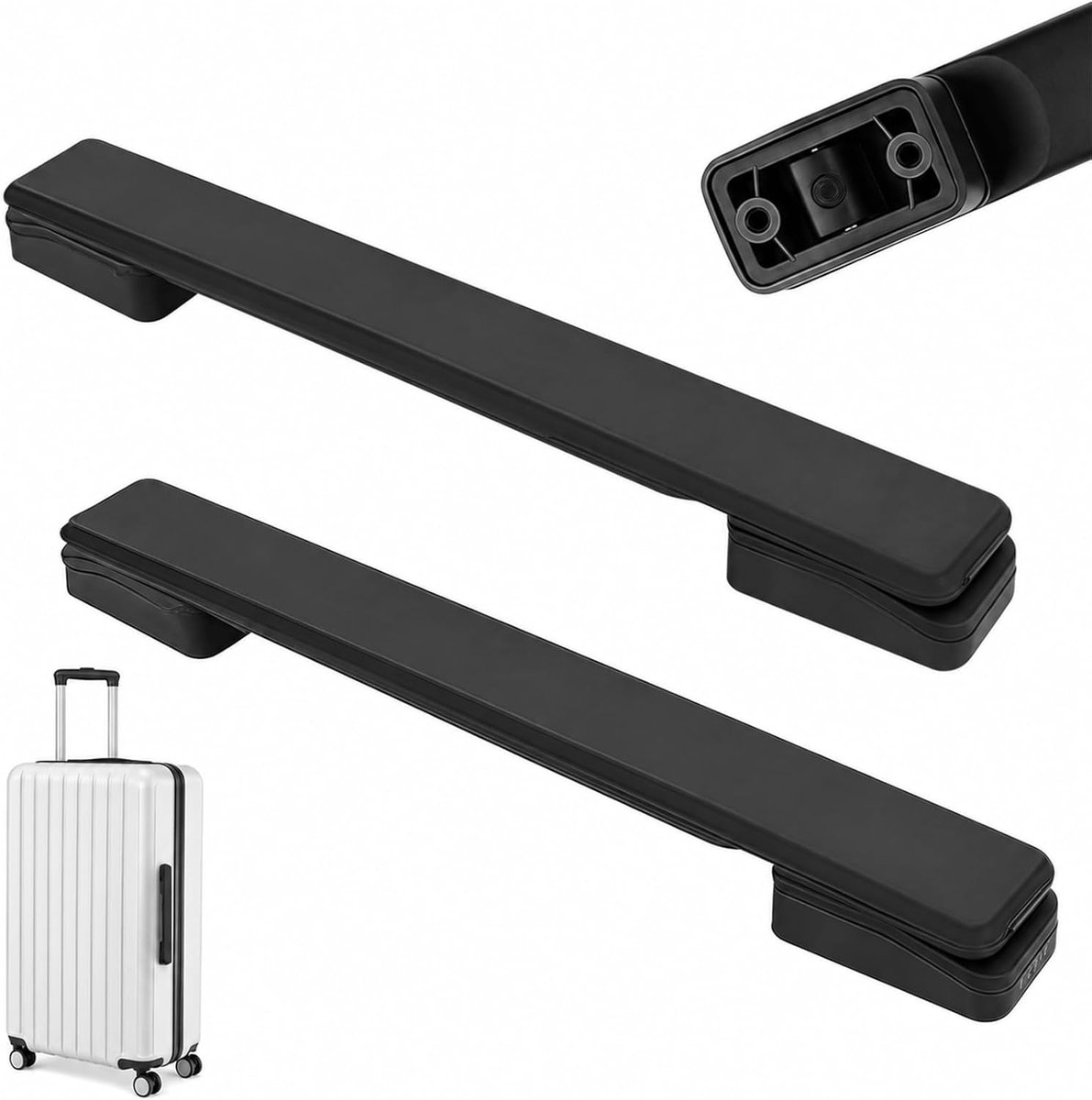 SnelShoppen - Pack van 2 Koffers Handvatten 20cm - Robuuste Plastic Vervangonderdelen voor Reis Koffers, Luggage en Gereedschapskoffers (Zwart)