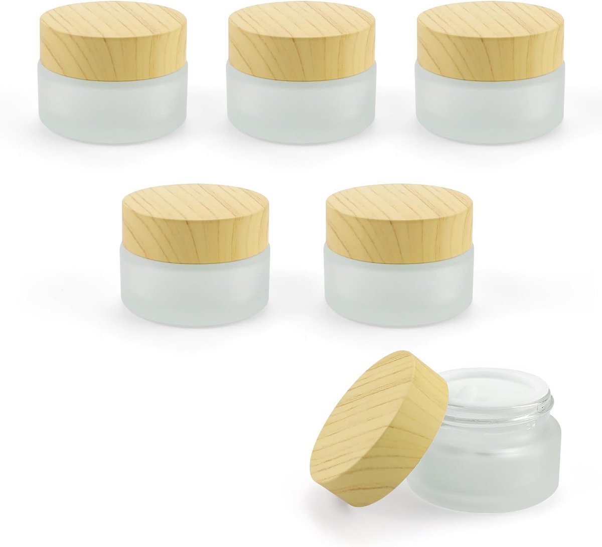 SnelShoppen - Set van 6 Lege Crème Potjes met Deksel, 20 ml, Herbruikbare Cosmetica Opbergers voor Crèmes, Lotions en Cosmetica, Dikke Glas, Mat en Li