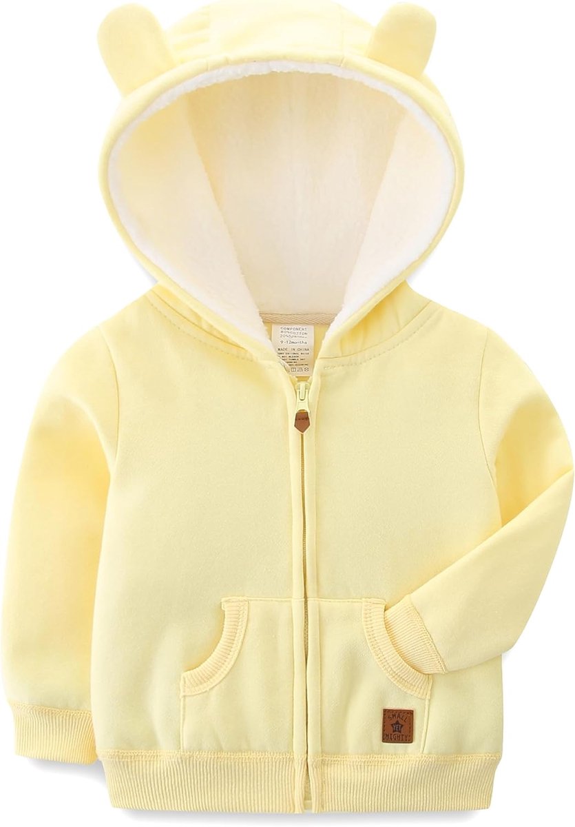 SnelShoppen - Baby Hooded Jacket met Oortjes, Babyjacket met Rits, Lichtgewicht Katoenen Kinderjasje voor 3-24 Maanden, Pluche Baby Kleding voor Feest