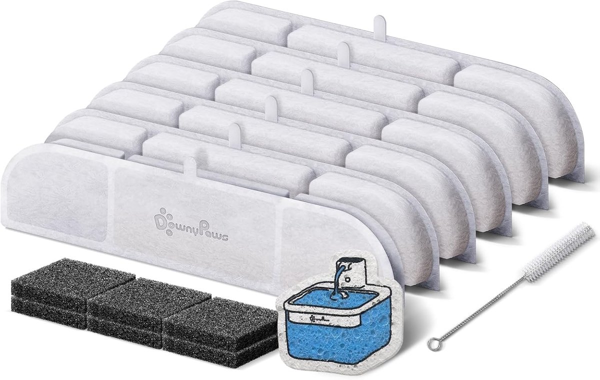 SnelShoppen - Draadloze Kattenfontein Filter 6 Stuks voor DPWFP6 - Inclusief Spons en Schoonmaakborstel - Ideaal voor Gezonde Hydratatie van Uw Kat