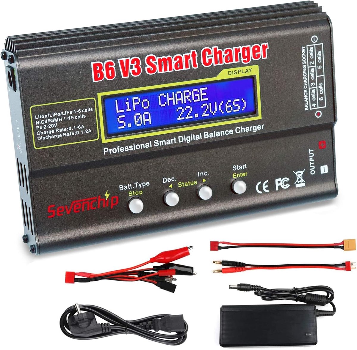 Thijox - Lipo-oplader 80W IMAX B6 V3 Accu Balansapparaat voor LiPo, Li-ion, NiCd, NiMH, LiHV, PB met 12V 5A Adapter - Voor RC Hobby, Accu's en Batteri