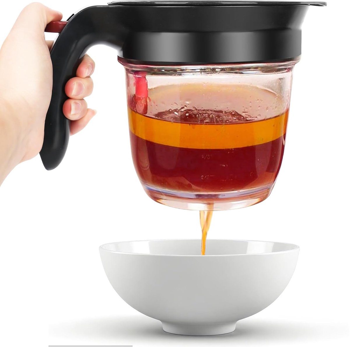 SnelShoppen - Grease Separator voor Sauzen, Vetafscheider 1000ml, Dubbele Filtratie Vet Separator, Eenvoudige Vet Scheiding met Drukknop, Keuken Acces