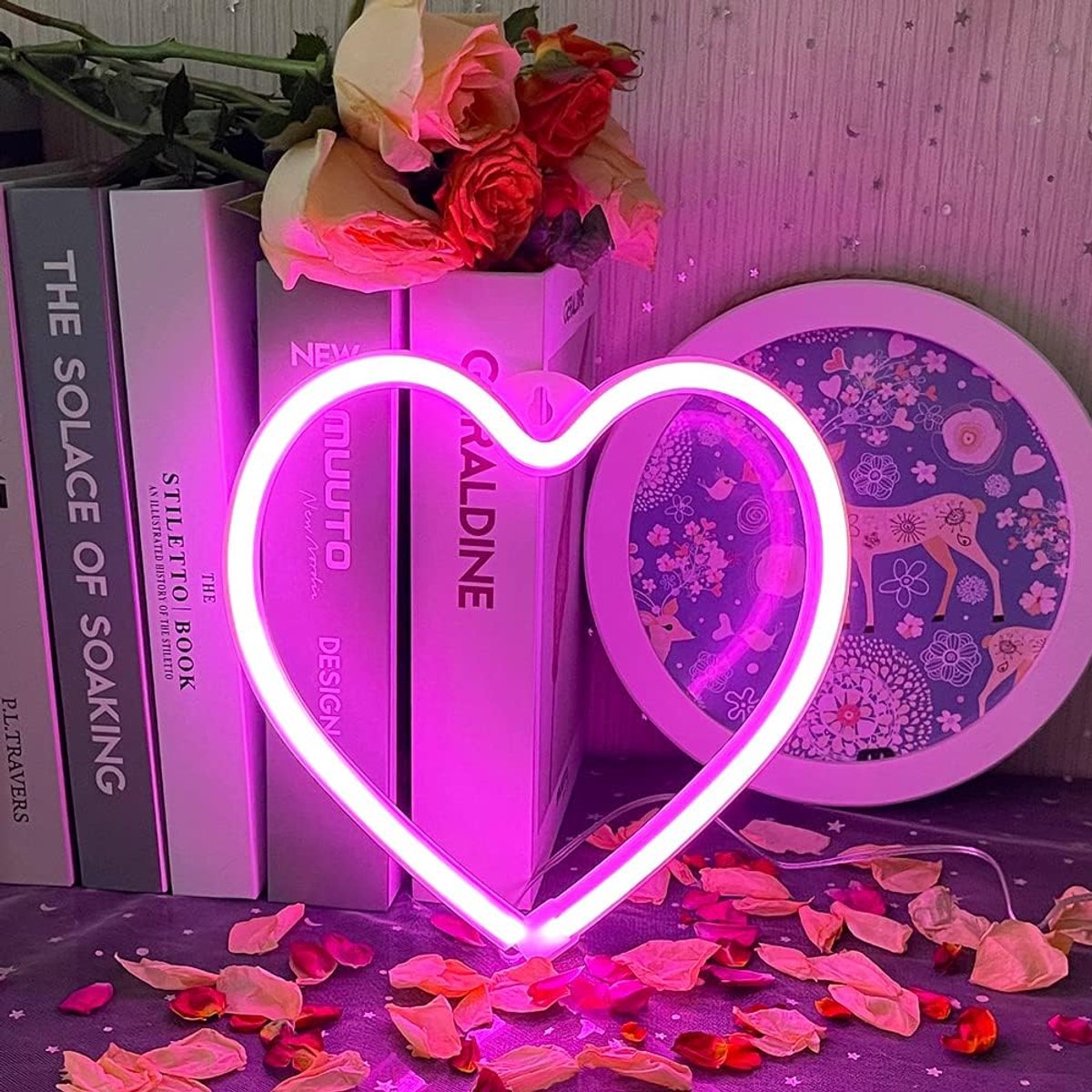 SnelShoppen - Heart Neon Sign Roze LED Love Neon Licht - 28x18 cm - Decoratie voor Valentijnsdag, Kerst, Verjaardagsfeest, Huiskamer, Bruiloft, Evenem