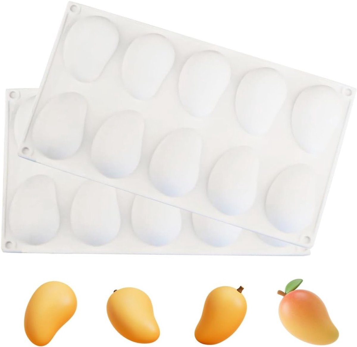 Set van 2 Mango Siliconen Mallen met 10 Holes voor het Maken van 3D Fruit, Suikerkonfijt en Jelly - Ideaal voor Bakken en Makkelijk te Ontmallen, Temperatuurbestendig en Duurzaam