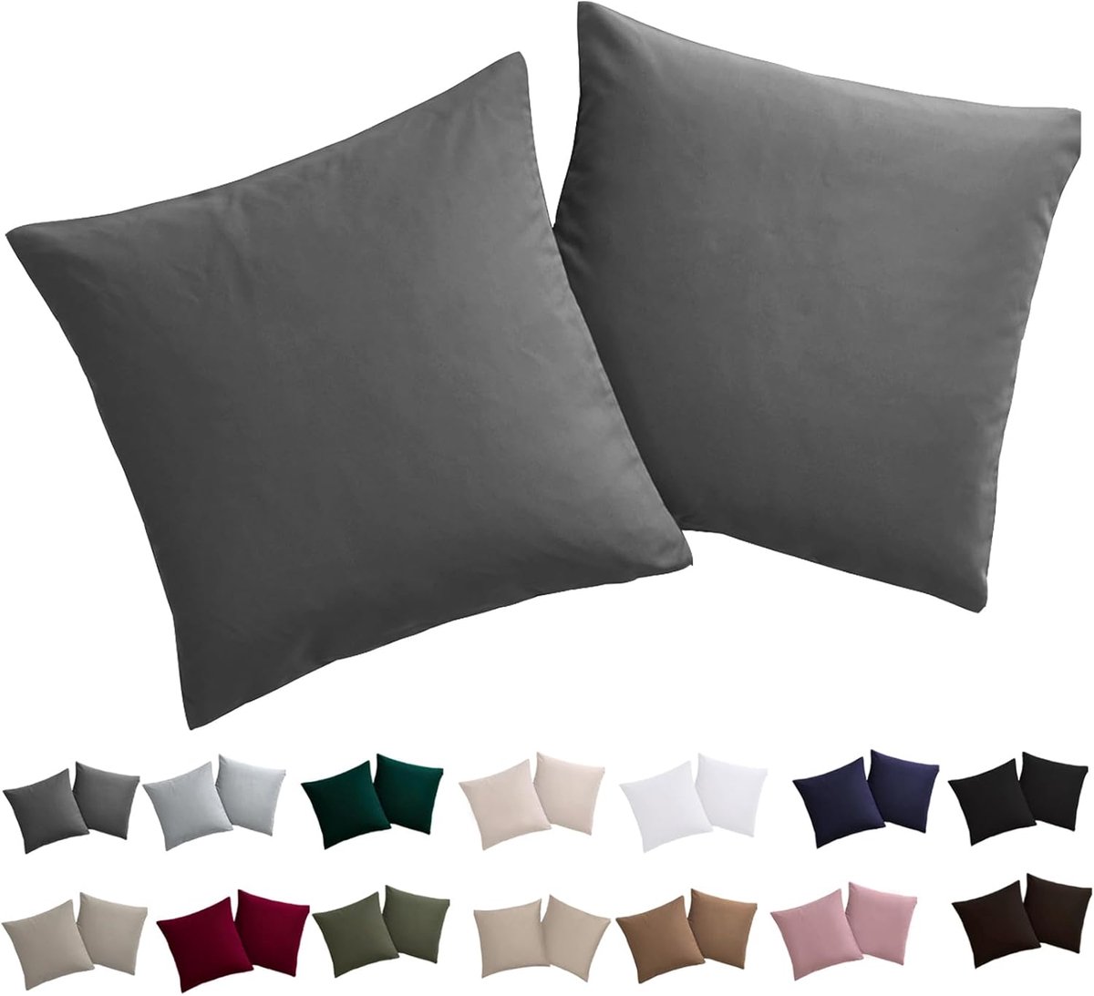 SnelShoppen - Set van 2 Soifox Kussenhoezen 40 x 40 cm, Antraciet, 100% Microvezel, Kreukvrij, Eenvoudige Ritssluiting, Ideaal voor Woonkamer, Slaapka